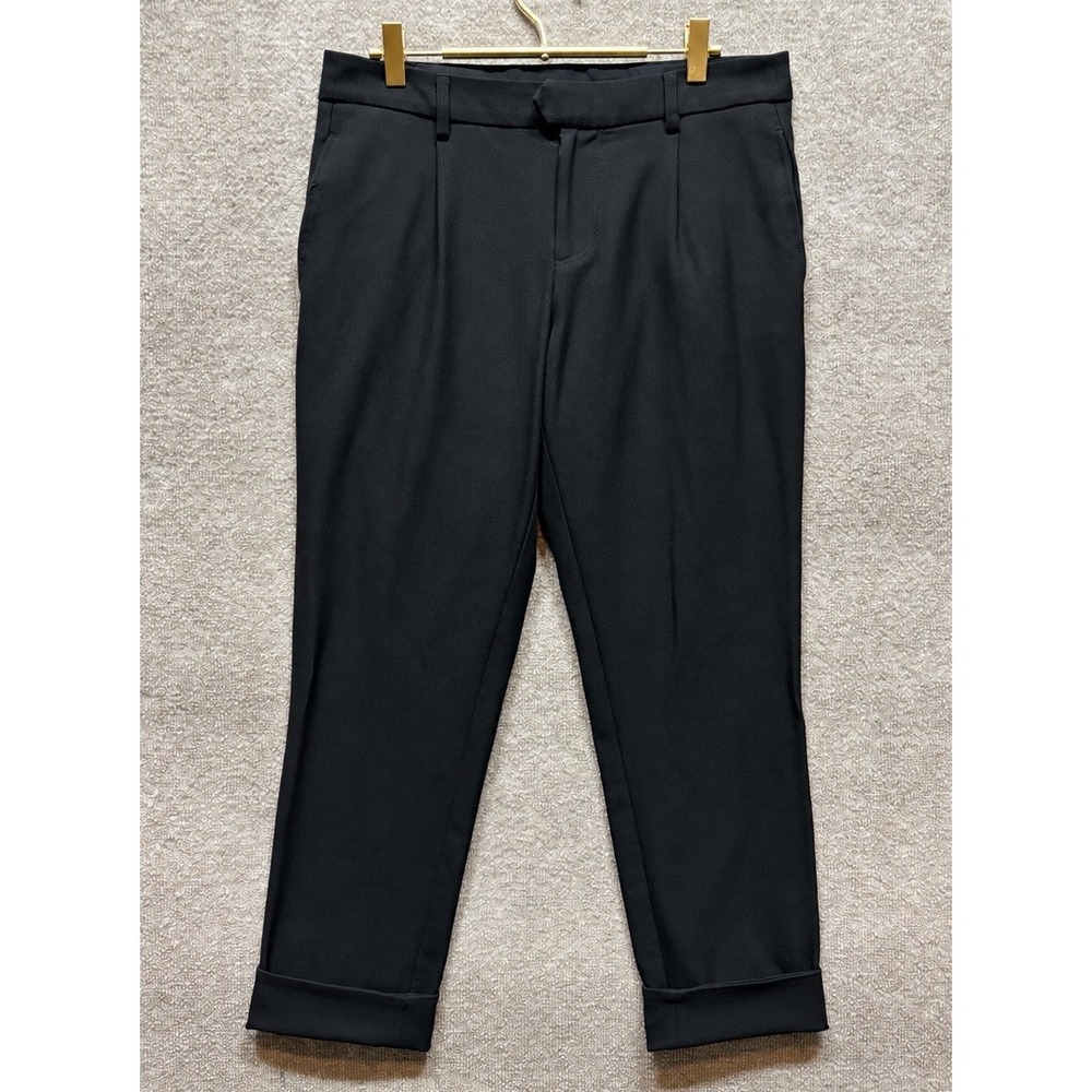 Free People Pants Womens Size 4 Black Rolled Ankle HR HW High Rise Pleated EUC